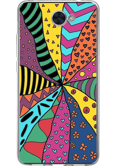 Huawei Y7 İle Uyumlu 1mm Slim Fit Retro Renkler 4 Baskılı Şeffaf Kılıf Şeffaf