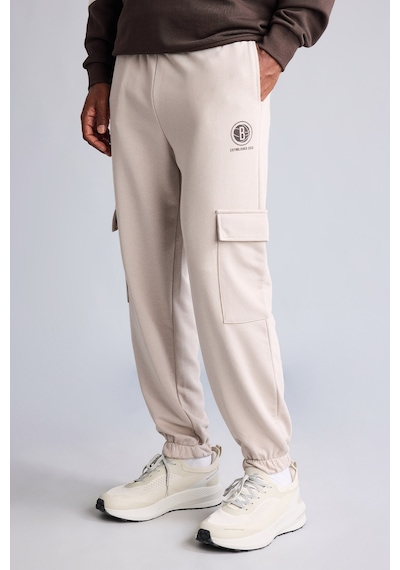 Defacto Nba Brooklyn Nets Standart Fit Kargo Cepli Jogger Eşofman Altı H9641ax26aubg816 Bej-bg816