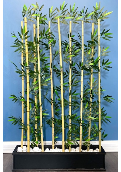 Yapay Çiçek Deposu Kumaş Yapraklı Ahşap Saksıda Bambu Seperatör 20x100x180cm