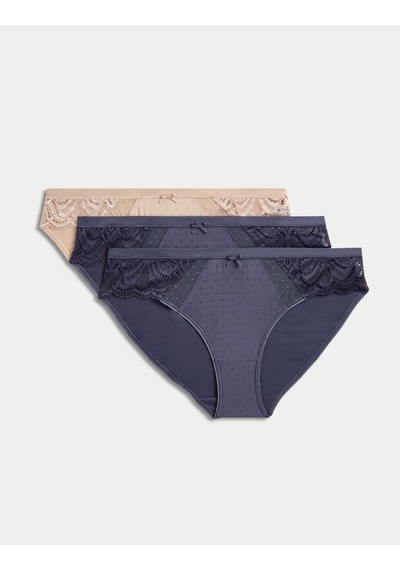 Marks & Spencer 3'lü Amelia Dantelli Bikini Külot Seti T61005760N Lacivert
