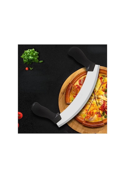 Satır Kıyma Bıçağı - Yarım Ay Modeli - Sebze Doğrama Satırı - Pizza Dilimleme Bıçağı - Paslanmaz Çelik