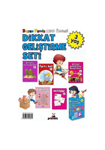 3 Yaş Okul Öncesi-Dikkat Geliştirme Seti-5 Kitap Takım - Afife Çoruk - Panda