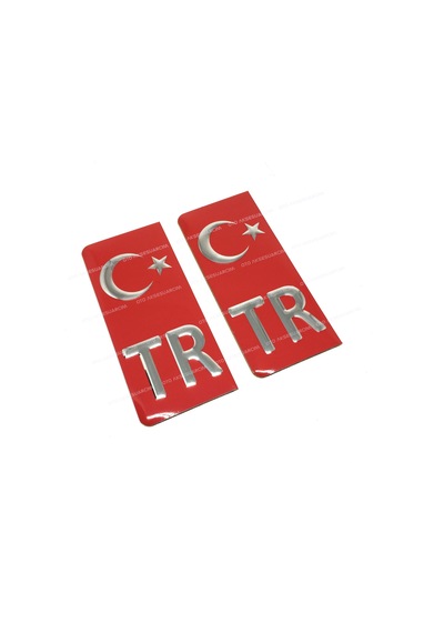 Tr Plaka Arması Metal Etiket Sticker Kırmızı 2'Li