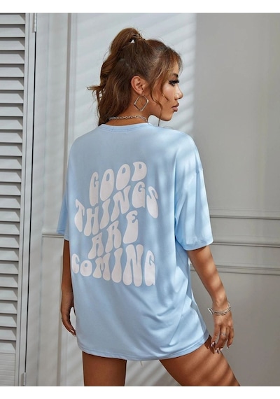 Good Things T-shirt - Bebe Mavisi Baskılı Oversize Bisiklet Yaka Kısa Kol Tişört Bebe Mavisi Good Things T-shirt - Bebe Mavisi Baskılı Oversize Bisiklet Yaka Kısa Kol Tişört Bebe Mavisi