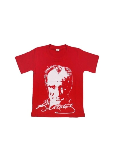 Cillop Butik Unisex Çocuk Atatürk Baskılı %100 Pamuk Tişört - 1983 - Kırmızı