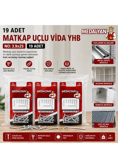 Medalyan Dl-101 Matkap Uçlu Vida 3,9x25 - 19 Adet- 12'li Paket Diğer