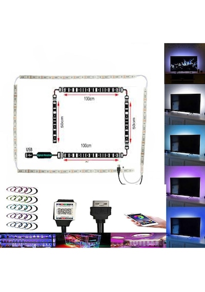 Bluetooth Telefon Kontrol Müzik 42'' 49'' 55'' Tv Arkası Usb Led Şerit Aydınlatma