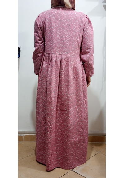 Pembe Ve Gri Çiçekli Namaz Elbisesi Pembe Çiçekli