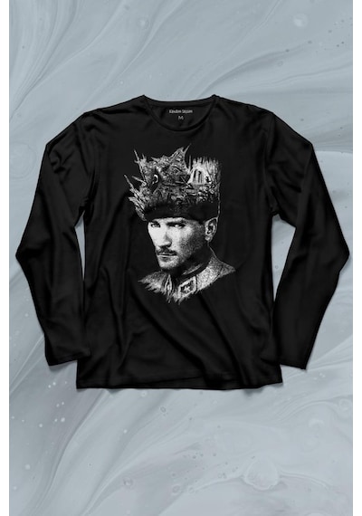 Atatürk Çanakkale Silüet Tipografi Mustafa Kemal Cumhuriyet Uzun Kollu Tişört Baskılı Çocuk T-shirt 001