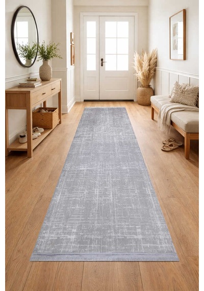 Parlak Saten Dokulu Poem Bambu Tuşe Modern Trend Halı Pm03 Gri