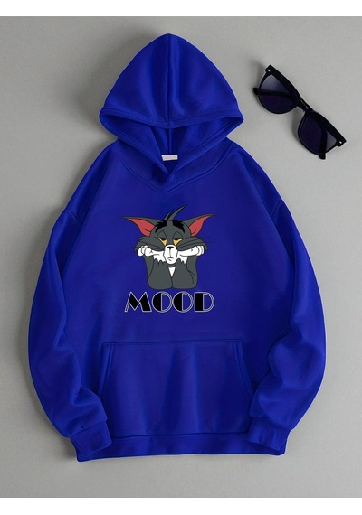 Uyguntarz Mood Baskılı Oversize Sweatshirt Mavi