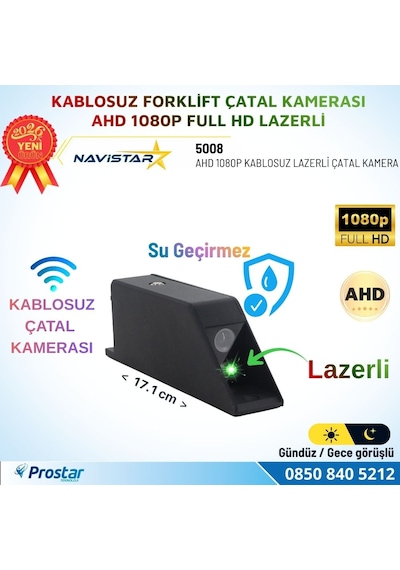 Kablosuz Lazerli Forklift Çatal Kamerası Ahd 1080p Full Hd Mıknatıslı Su Geçirmez Gece Görüşlü Tekli Kamera