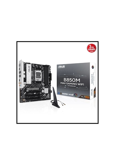 Asus B850m Max Gamıng Wıfı, 4xddr5, 3x M2, Hdmı, Dp, Type-c, Wi-fi 6, Bluetooth V5.4, Am5 Soket Gamı