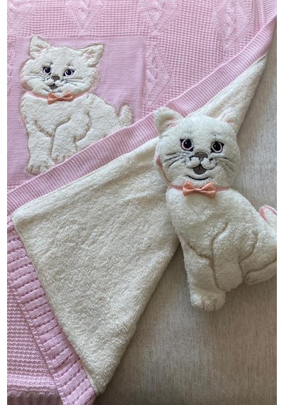 Oyuncak Hediyeli Bebek Triko Battaniye 90x90 Cm Pembe Pembe