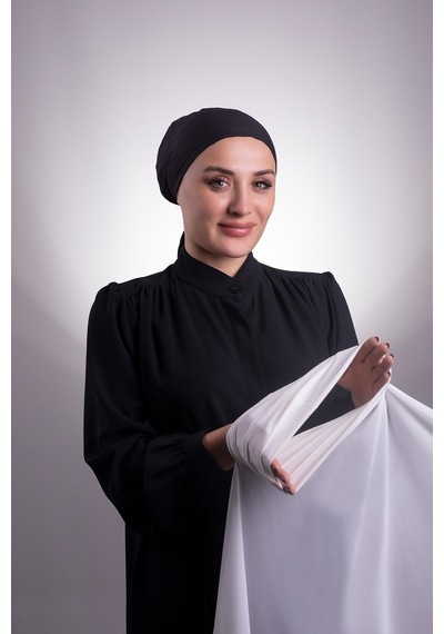 Hürrem Bone Krem Pratik Hazır Geçmeli Şal Şifon Boru Boneli 3001_40