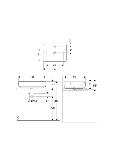 Geberit Variform Çanak Lavabo Dikdörtgen 60 CM 500.780.01.2