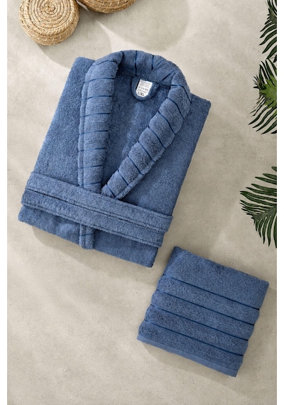 Mira Home Soft Elegance Banyo Tek Kişilik Bornoz Takımı Pamuklu Mavi
