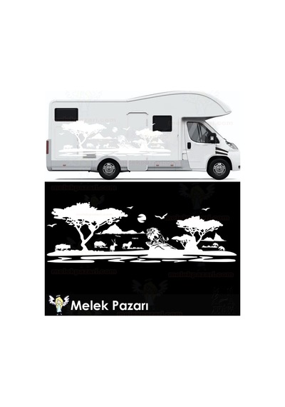 Aslan Karavan Sticker. Aslan Afrika Doğa Manzarası Karavan Sticke