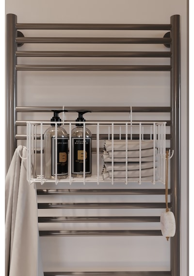 Kancalı Banyo Havlupan Askısı Fönlük Havluluk Banyo Aksesuarı Düzenleyici Banyo Rafı Beyaz