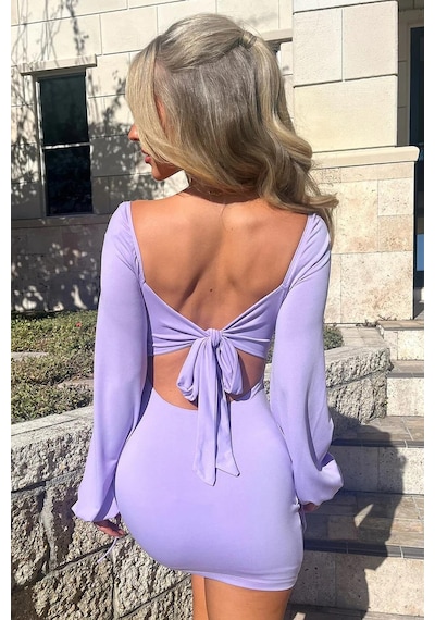 Pink Life Lavender Glow Bağlamalı Lila Mini Elbise