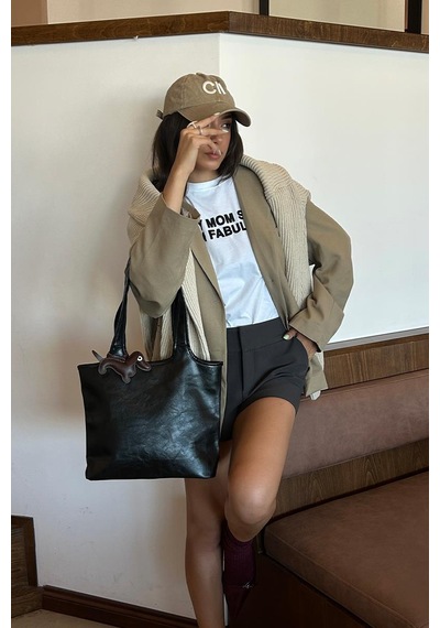 Shule Bags Cause Charmlı Omuz Çanta Siyah Siyah