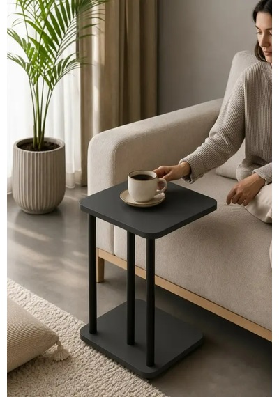 C Sehpa - Koltuk Yan Sehpası, Çok Amaçlı Laptop Sehpası, Modern Fiskos Sehpa, Kahve Ve Servis Sehpası Antrasit