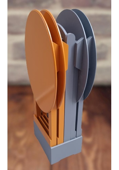1448bng90127çanta Zigon Sehpa Oval Model Dörtlü Ahşap Mdf Hardal Ve Gri Renk Uyumu El Yapımı