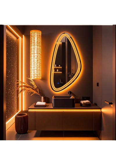 Evonna Amber Led'li Lazer Kumlamalı Lavabo & Banyo Aynası Dokunmatik Sensörlü 45 X 90 Cm Turuncu