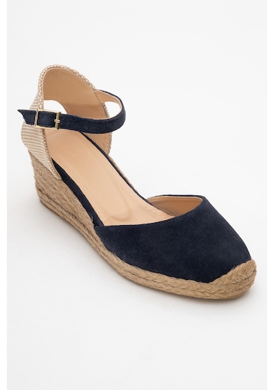 Luvishoes Luvi Shoes Aldea Lacivert Süet Hakiki Deri Kadın Dolgu Topuk Sandalet Lacivert