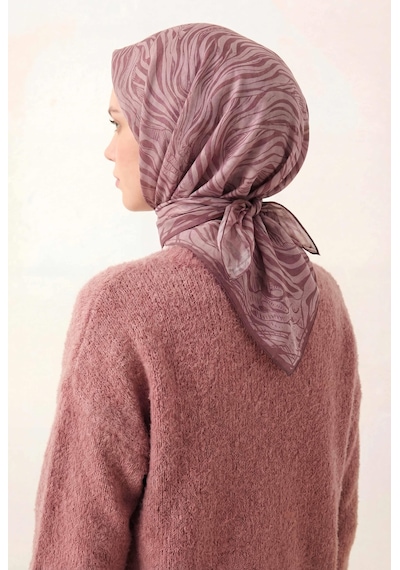Silk Home Pamuk Karışımlı Eşarp Pudra Vizon Zebra Desen Soft Dokulu Kaymaz 90x90 Çok Renkli