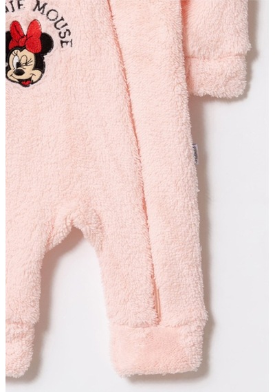 Kışlık Tatlı Welsoft Minnie Mouse Nakışlı Fermuarlı Kapüşonlu Bebek Tulum Pembe