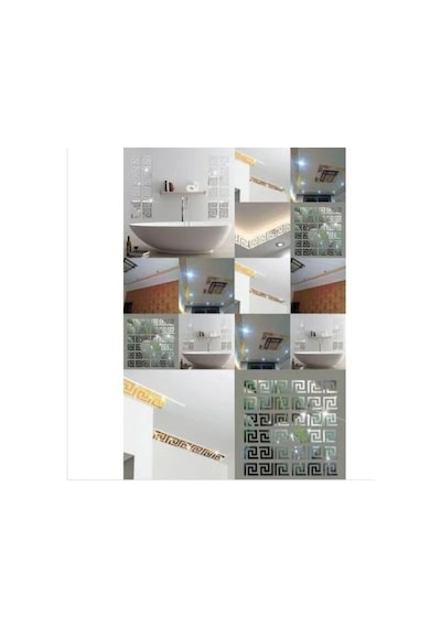 Labirent Bordür 60 Adet 7x7 Plexi Dekoratif Ayna Gümüş Antre Bord Gümüş