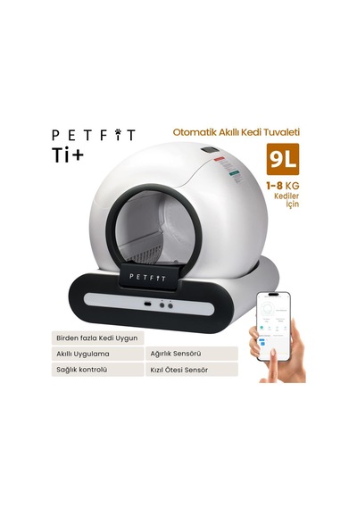 Petfit Ti+ 65l Wi-fi Akıllı Otomatik Kedi Tuvaleti Kum Kabı Siyah Ultra Sessiz+app Kontrol+akıllı Sensör+uv Filtre