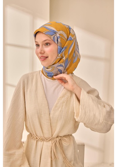 Silk Home Olinda İpek Eşarp 47003-21 Yanık Sarı, Mavi Lila, Zeytuni