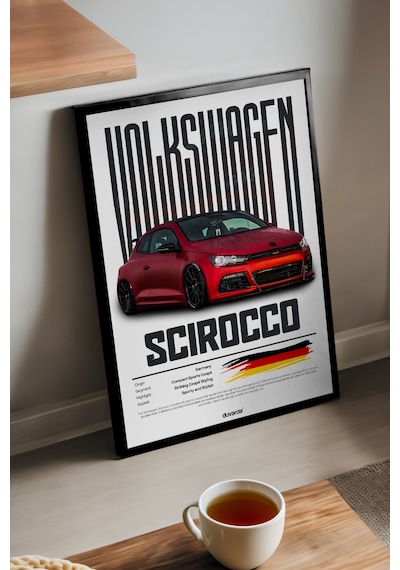 Valkswagen Scirocco Araba Siyah Ahşap Çerçeveli Poster, Dekoratif Duvar Tablosu