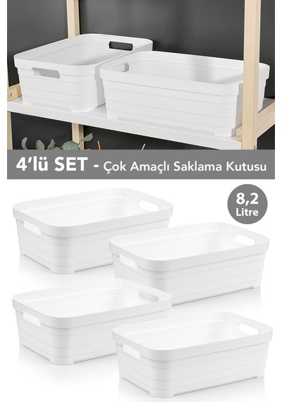 4 Adet Dekoratif Piramit Saklama Kutusu - Dolap İçi Düzenleyici Çok Amaçlı Organizer 8,2 Litre Beyaz Beyaz