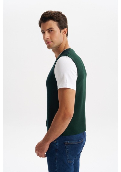 AR-MA Arma Erkek Slim Fit Örme Likralı Pike Triko Yelek Kısa Kollu, %90 Akrilik %10 Wool K0yyo0858 Yeşil