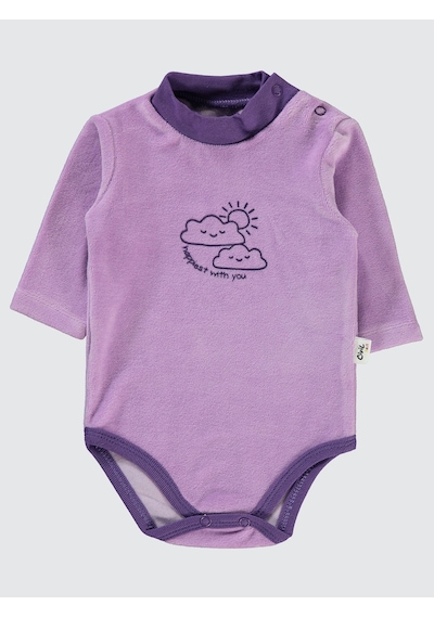Civil Baby Bulut Baskılı Boğazlı 1-18 Ay Çıtçıtlı Badi - Lila