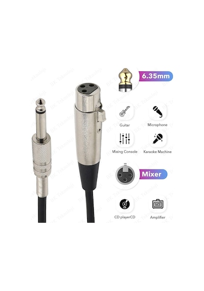 3 Pin XLR Dişi to 6.35mm Mono Erkek Mikrofon Ses Kablosu 5Metre
