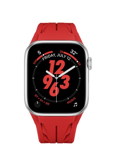 Apple Watch 7 45mm Uyumlu Krd-127 Metal Tokalı Silikon Kordon Kırmızı