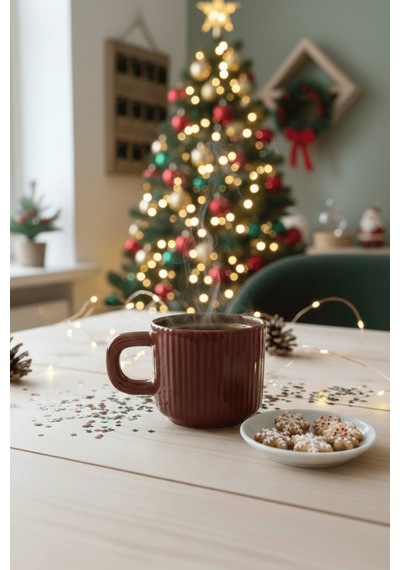 2 Adet El Yapımı 260 Ml Bordo Parlak Seramik Mug Çay Kahve Kupası Mıt1304 Siyah