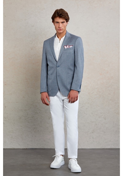 Hatemoğlu Lacivert Slim Fit Çizgili Sivri Yaka Casual Ceket Lacivert Hatemoğlu Lacivert Slim Fit Çizgili Sivri Yaka Casual Ceket Lacivert