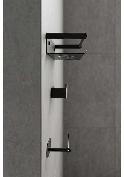 Zift Unique Yapışkanlı Banyo Aksesuar Seti , Paslanmaz Çelik Tuvalet Banyo Havlu Askısı , Raf , Stand Siyah
