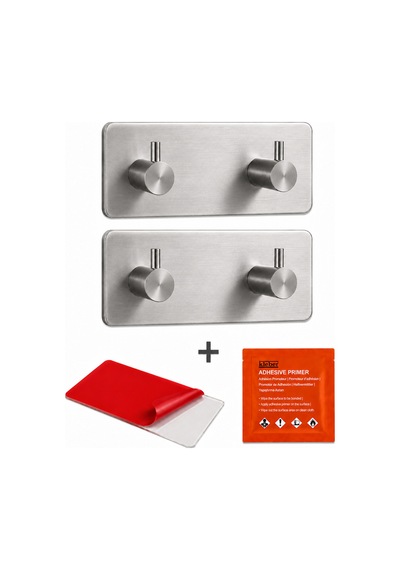 2 Adet Dikdörtgen İkili Modern Banyo Askılık 96 Mm Paslanmaz Çelik Delmeden Yapışkan Montaj Inox