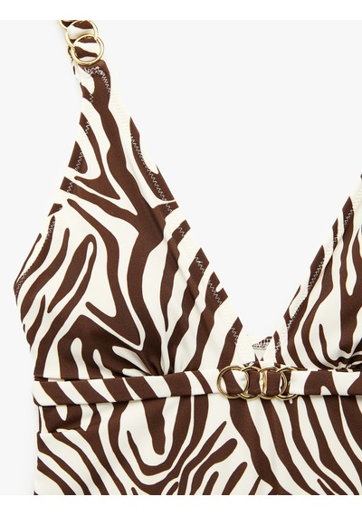 Koton V Yaka Metal Aksesuarlı Zebra Desenli Mayo Kahverengi Desenli 6sak20125mm