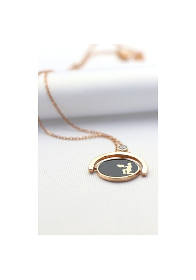 Çift Yönlü Siyah Gelin Damat Teklif Gümüş Kolye-Rose Gold