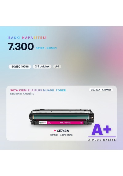 Hp 307a Ce743a Kırmızı Uyumlu Toner A Plus / Color Laserjet Cp5225 / Cp5225n / Cp5225dn