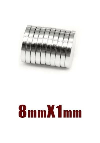 50 Adet 8x1mm Yuvarlak Neodyum Mıknatıs Magnet, Buzdolabı Magneti Mıknatısı