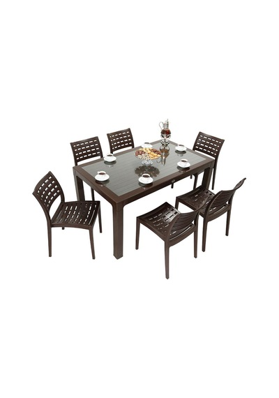 Luna Wood 90x150 Cafe Sandalye Camlı Masa Takımı Kahverengi