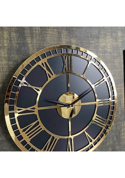 Altın Renk Aynalı Pleksi Modern Tasarım Yuvarlak Duvar Saati Tablo 3 Lü Set Sessiz Mekanizma Saat 40x40cm Tablo 50x25 Cm Gold Siyah